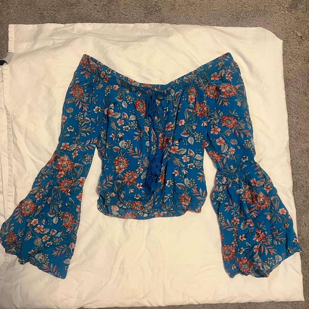 Xhilaration Blue and Pink Floral Top